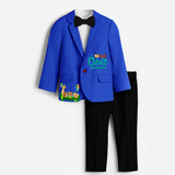 First Year Jungle Themed Customized Knitted Blazer With Name For Kids - COBALT BLUE - 1 Year Old (Blazer - Chest 23"/Pant Length 17"/Pant Waist 21")