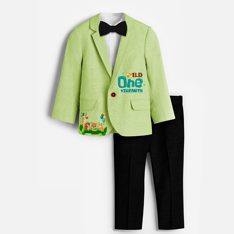 First Year Jungle Themed Customized Knitted Blazer With Name For Kids - PASTEL GREEN - 1 Year Old (Blazer - Chest 23"/Pant Length 17"/Pant Waist 21")