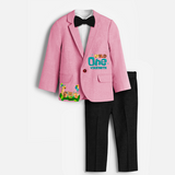 First Year Jungle Themed Customized Knitted Blazer With Name For Kids - PINK - 1 Year Old (Blazer - Chest 23"/Pant Length 17"/Pant Waist 21")