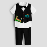 First Year Jungle Themed Customized Waist Coat With Name For Kids - BLACK - 1 Year Old (Waist Coat - Chest 22"/Pant Length 17"/Pant Waist 21")