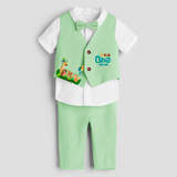 First Year Jungle Themed Customized Waist Coat With Name For Kids - MINT GREEN - 1 Year Old (Waist Coat - Chest 22"/Pant Length 17"/Pant Waist 21")