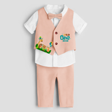 First Year Jungle Themed Customized Waist Coat With Name For Kids - PEACH - 1 Year Old (Waist Coat - Chest 22"/Pant Length 17"/Pant Waist 21")