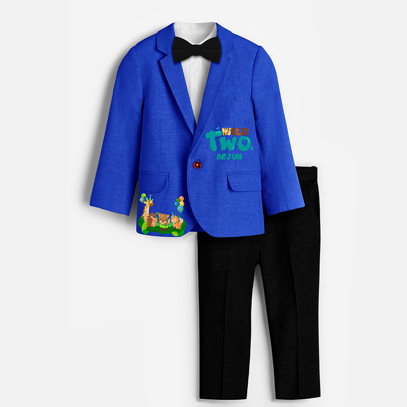 Second Year Jungle Themed Customized Knitted Blazer With Name For Kids - COBALT BLUE - 1 Year Old (Blazer - Chest 23"/Pant Length 17"/Pant Waist 21")