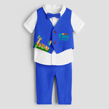 Second Year Jungle Themed Customized Waist Coat With Name For Kids - COBALT BLUE - 1 Year Old (Waist Coat - Chest 22"/Pant Length 17"/Pant Waist 21")