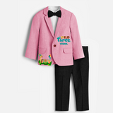 Third Year Jungle Themed Customized Knitted Blazer With Name For Kids - PINK - 1 Year Old (Blazer - Chest 23"/Pant Length 17"/Pant Waist 21")