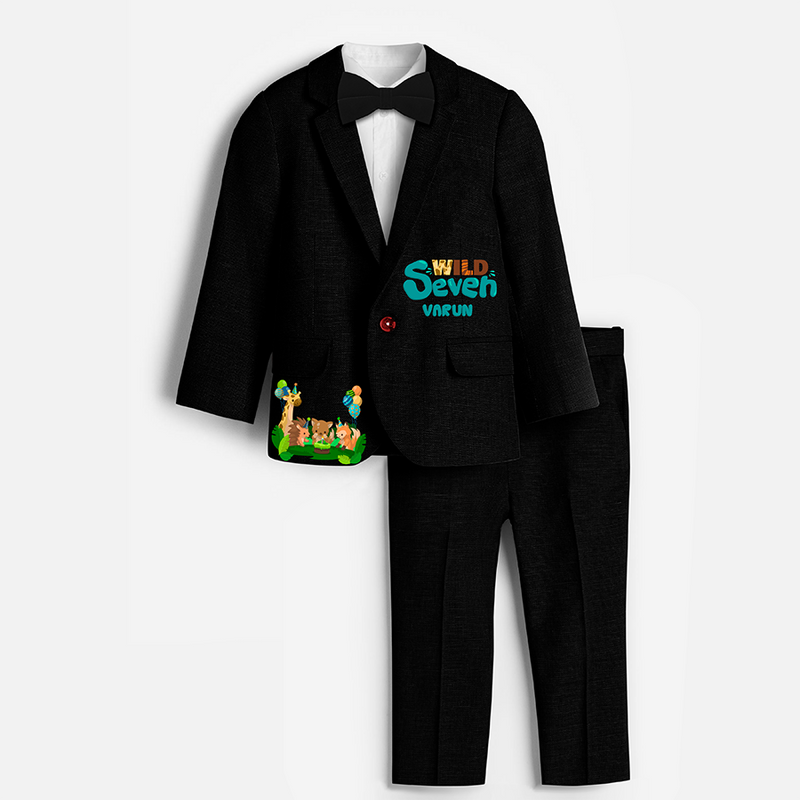 Seventh Year Jungle Themed Customized Knitted Blazer With Name For Kids - BLACK - 1 Year Old (Blazer - Chest 23"/Pant Length 17"/Pant Waist 21")