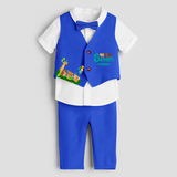 Seventh Year Jungle Themed Customized Waist Coat With Name For Kids - COBALT BLUE - 1 Year Old (Waist Coat - Chest 22"/Pant Length 17"/Pant Waist 21")