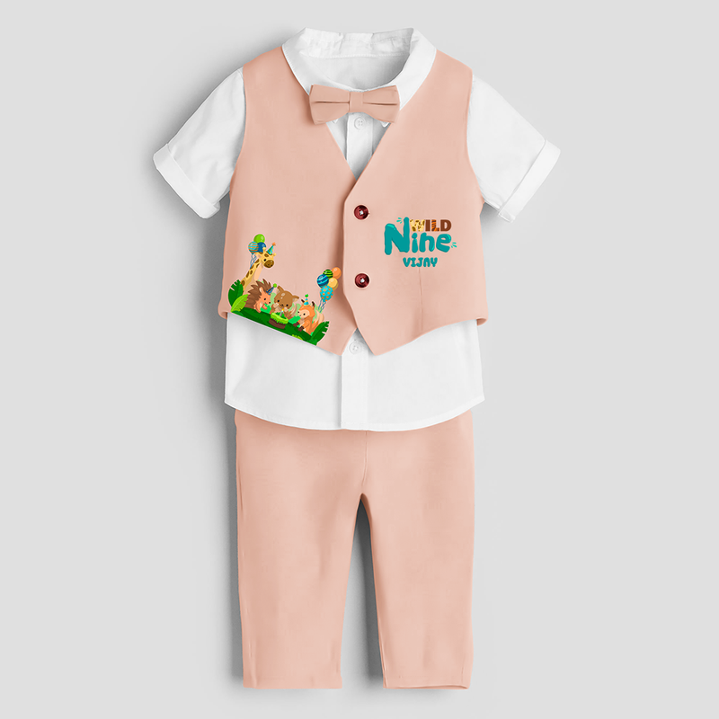 Ninth Year Jungle Themed Customized Waist Coat With Name For Kids - PEACH - 1 Year Old (Waist Coat - Chest 22"/Pant Length 17"/Pant Waist 21")