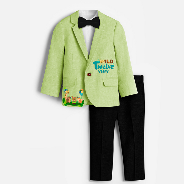 Twelfth Year Jungle Themed Customized Knitted Blazer With Name For Kids - PASTEL GREEN - 1 Year Old (Blazer - Chest 23"/Pant Length 17"/Pant Waist 21")