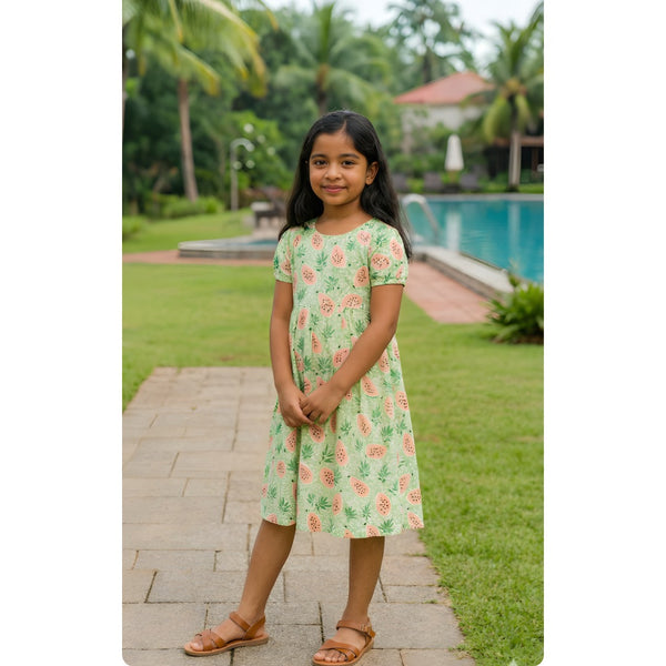 Tropical Pineapple Light Green Girl Kid Dress