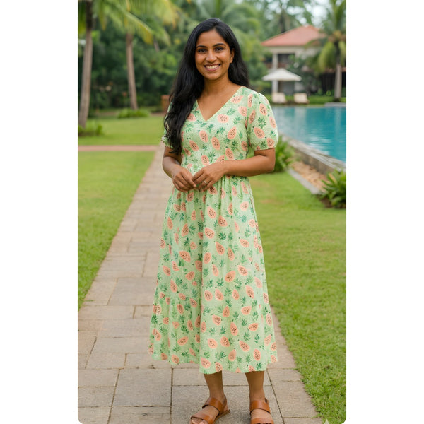 Tropical Pineapple Light Green Mom Dress