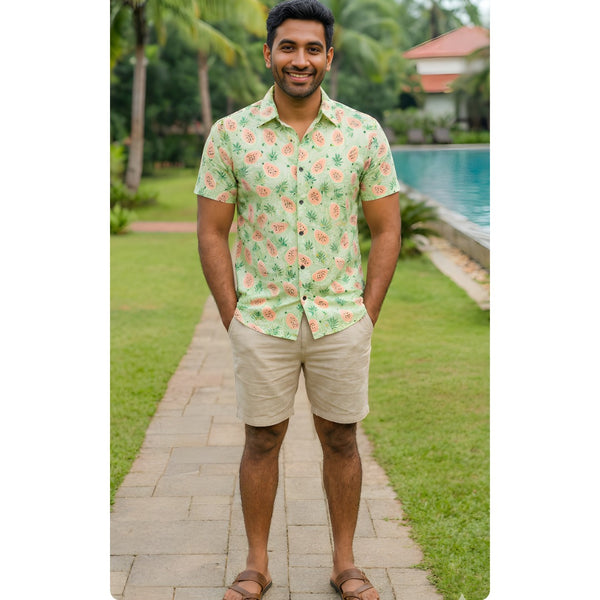 Tropical Pineapple Light Green Dad Shirt