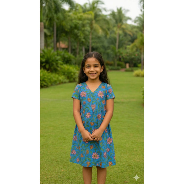 Blooming Blue Lotus Girl Kid Dress