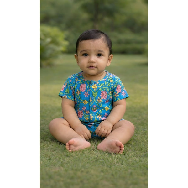 Blooming Blue Lotus Baby Romper