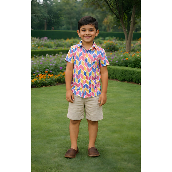 Vibrant Multicolour Geometric Boy Kid Shirt
