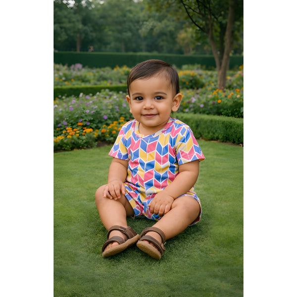 Vibrant Multicolour Geometric Baby Romper