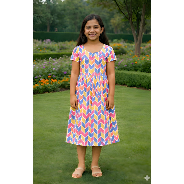 Vibrant Multicolour Geometric Girl Kid Dress