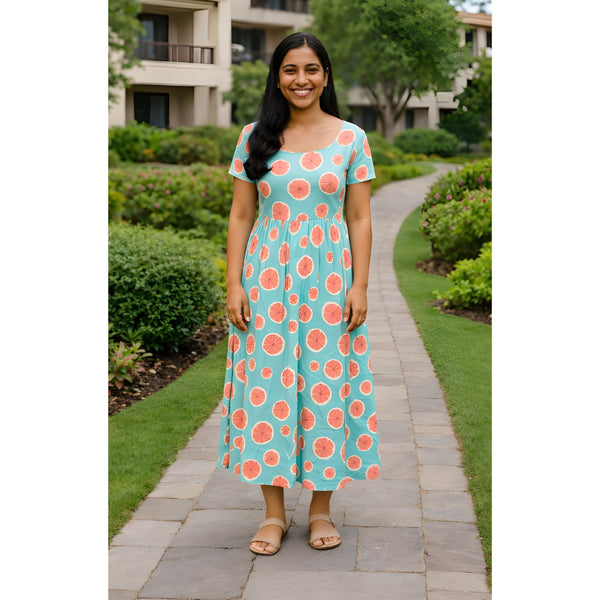 Fresh Aqua Citrus Slice Mom Dress