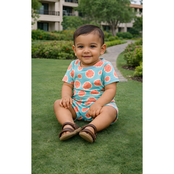 Fresh Aqua Citrus Slice Baby Romper