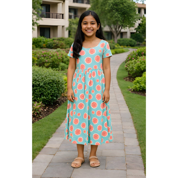 Fresh Aqua Citrus Slice Girl Kid Dress