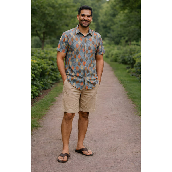 Rust & Grey Geometric Leaf Dad Shirt