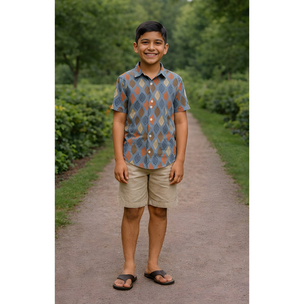 Rust & Grey Geometric Leaf Boy Kid Shirt