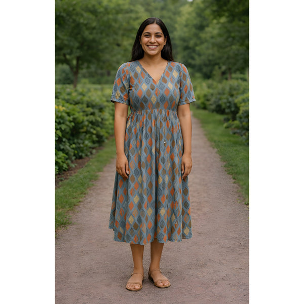 Rust & Grey Geometric Leaf Mom Dress