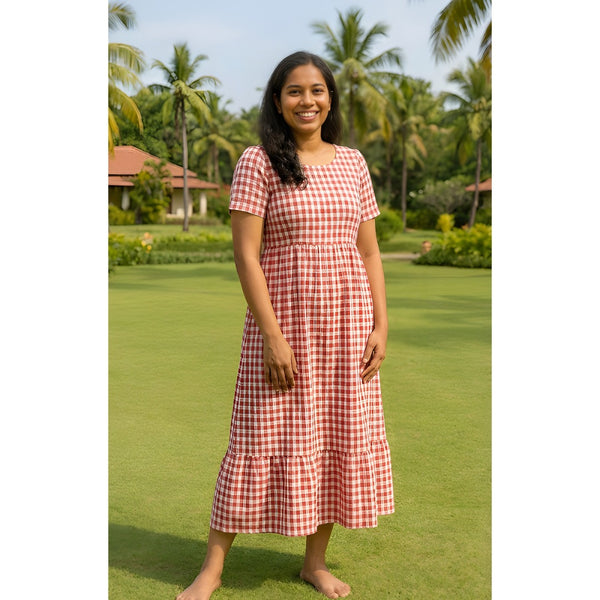 Classic Red & White Gingham Mom Dress