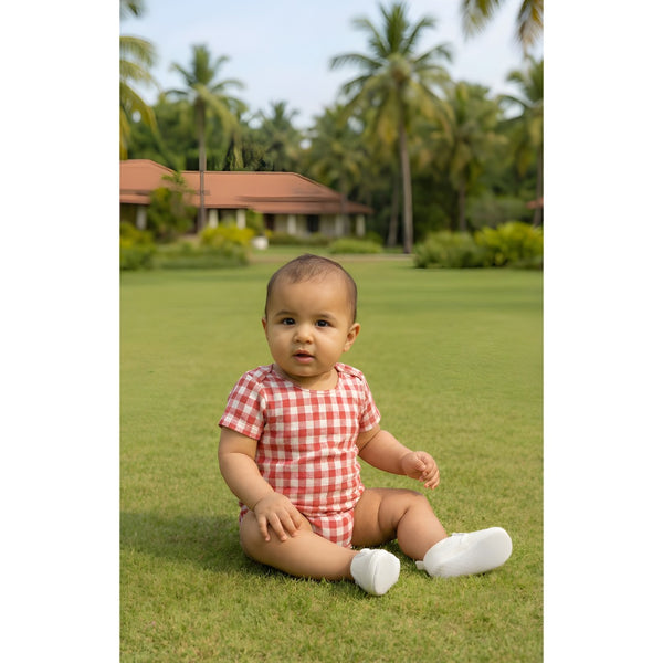 Classic Red & White Gingham Baby Romper