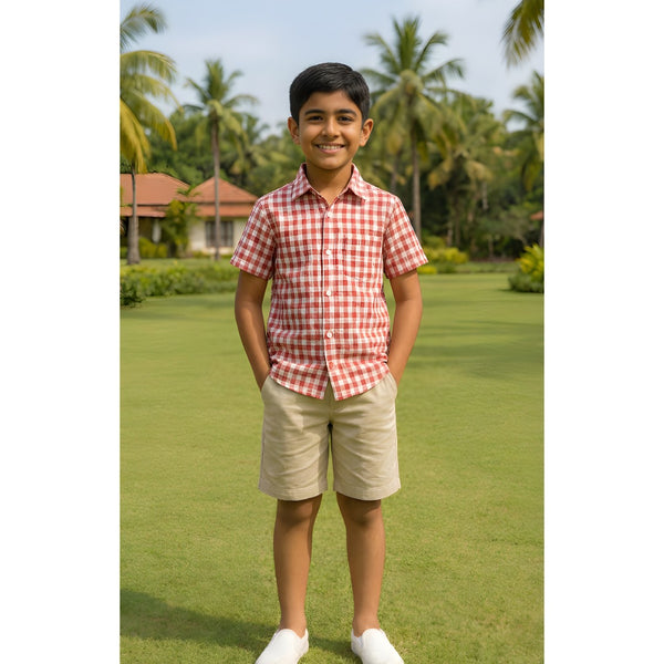 Classic Red & White Gingham Boy Kid Shirt
