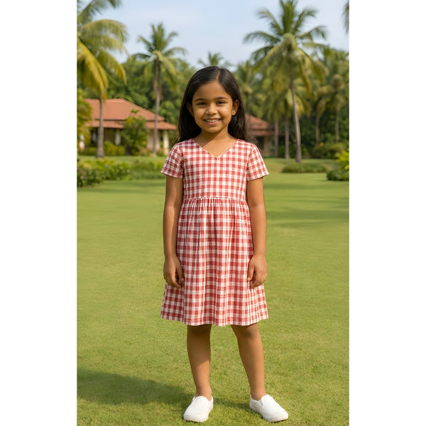 Classic Red & White Gingham Girl Kid Dress
