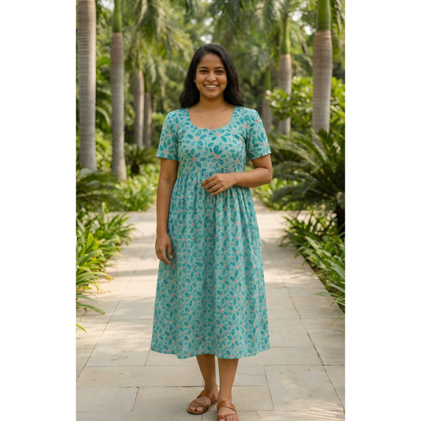 Aqua Leaf Breeze Mom Dress