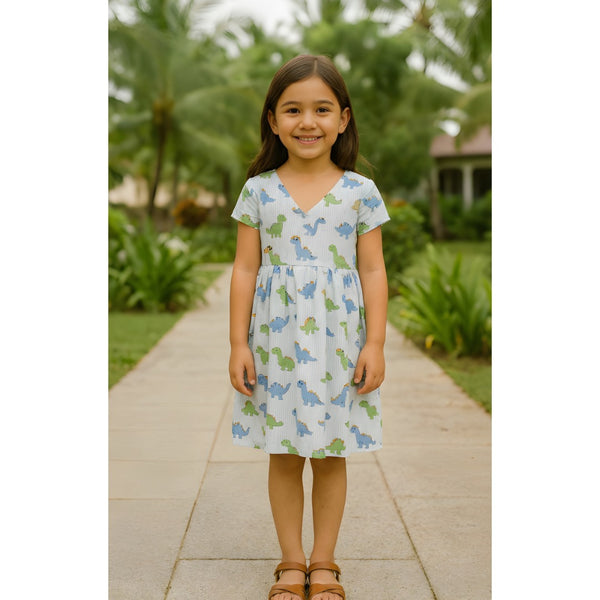 Dinosaur Printed Girl Kid Dress