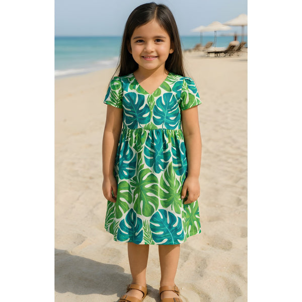 Tropical Monstera Leaf Girl Kid Dress