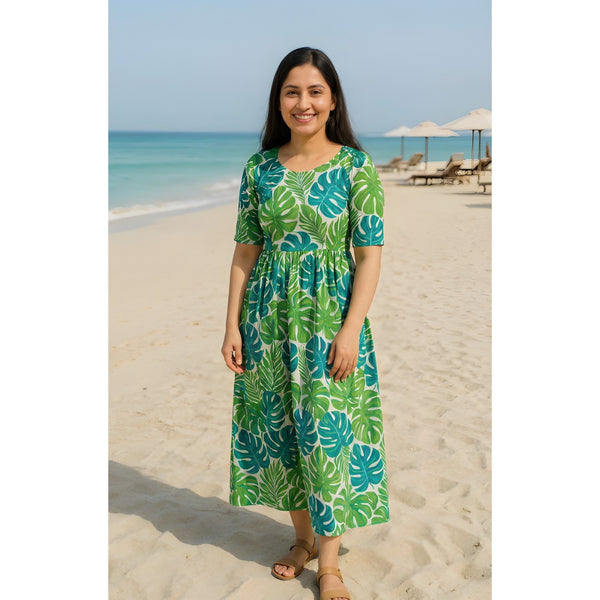 Tropical Monstera Leaf Mom Dress