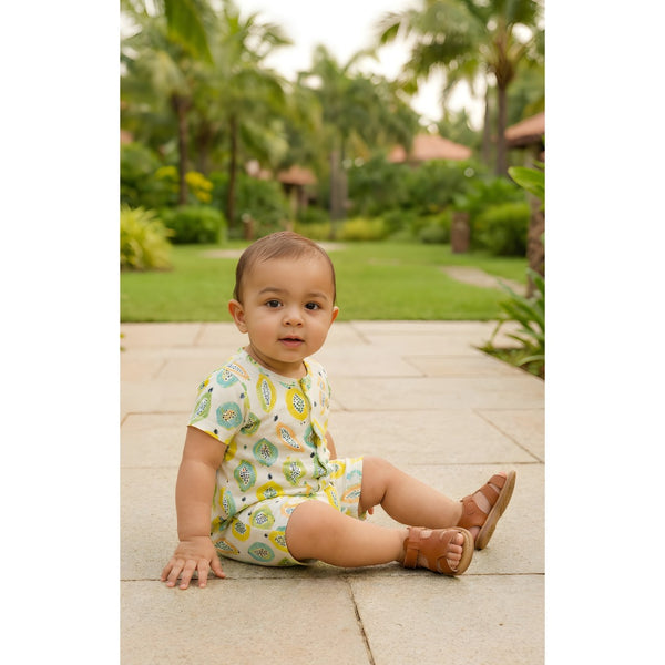 Tropical Fruit Fiesta Yellow Baby Romper