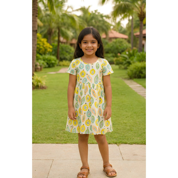 Tropical Fruit Fiesta Yellow Girl Kid Dress