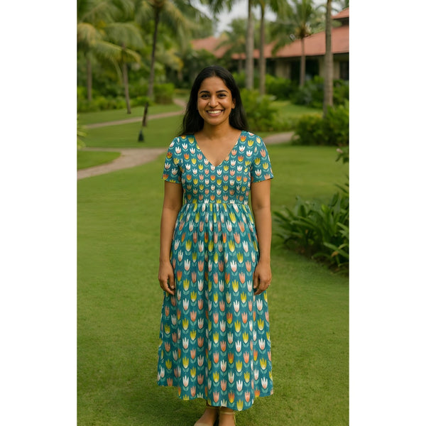 Floral Motif Mom Dress