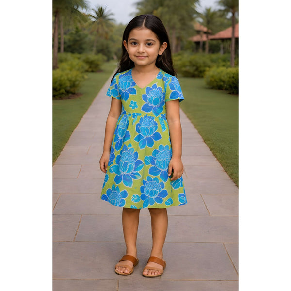 Blue Lotus Bloom  Girl Kid Dress