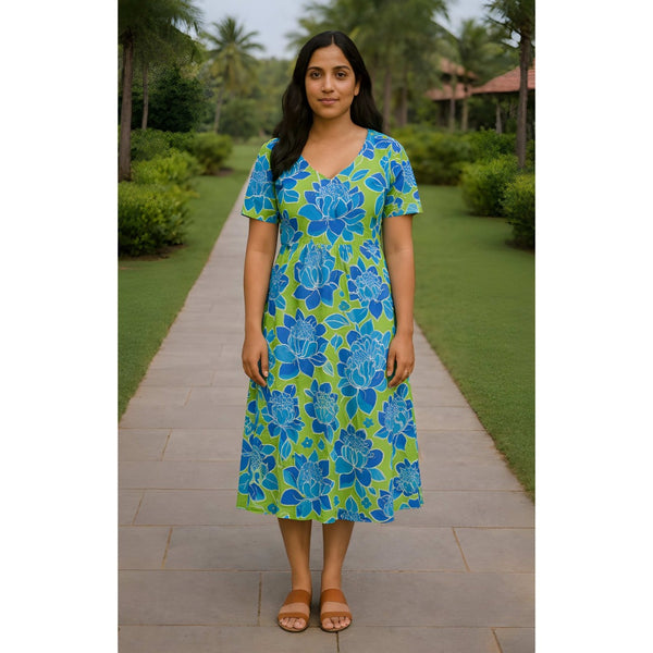 Blue Lotus Bloom  Mom Dress