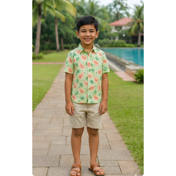 Tropical Pineapple Light Green Boy Kid Shirt