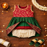 Elegant Red & Green Baby Ethnic Dress – Classic Festive Wear for Little Girls