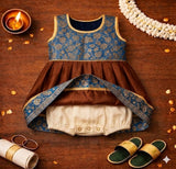 Royal Blue & Copper Brown Baby Ethnic Frock – Traditional Festive Outfit for Girls