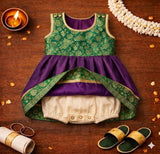 Royal Purple & Emerald Green Baby Ethnic Frock – Traditional Festive Outfit for Girls