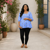 Sky Blue Pineapple Print Maternity Dress – Soft Cotton Everyday Comfort Wear