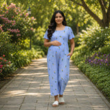 Sky Blue Pineapple Print Maternity Dress – Soft Cotton Everyday Comfort Wear
