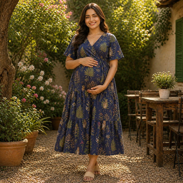 Midnight Garden Botanical Maternity Dress