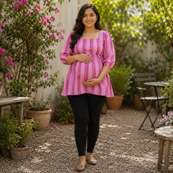 Rosy Pink Stripe Maternity Wear Collection