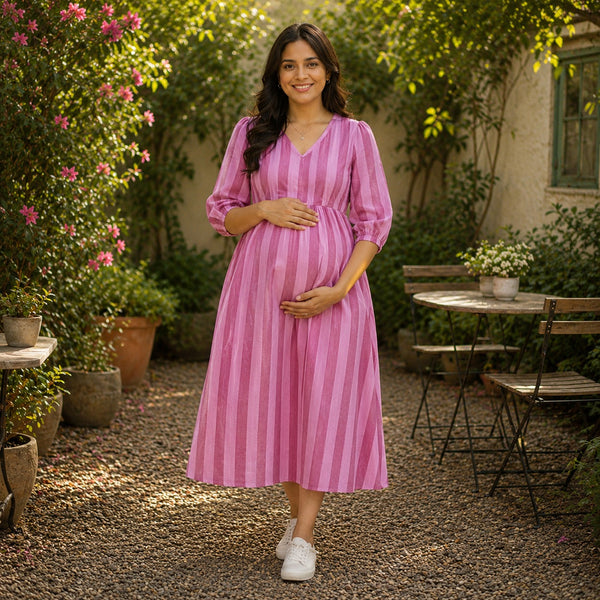 Rosy Pink Stripe Maternity Wear Collection