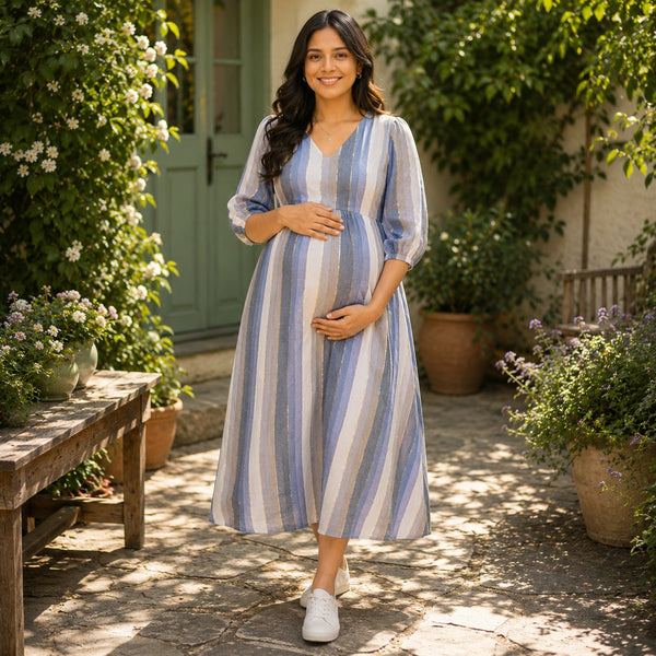 Powder Blue Stripe Maternity Collection